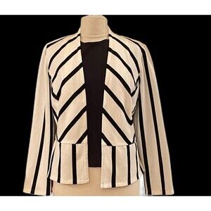 Chicos 1 Stripe Office Siren Spandex Ivory Peplum Jacket Career Long Sleeve S/M